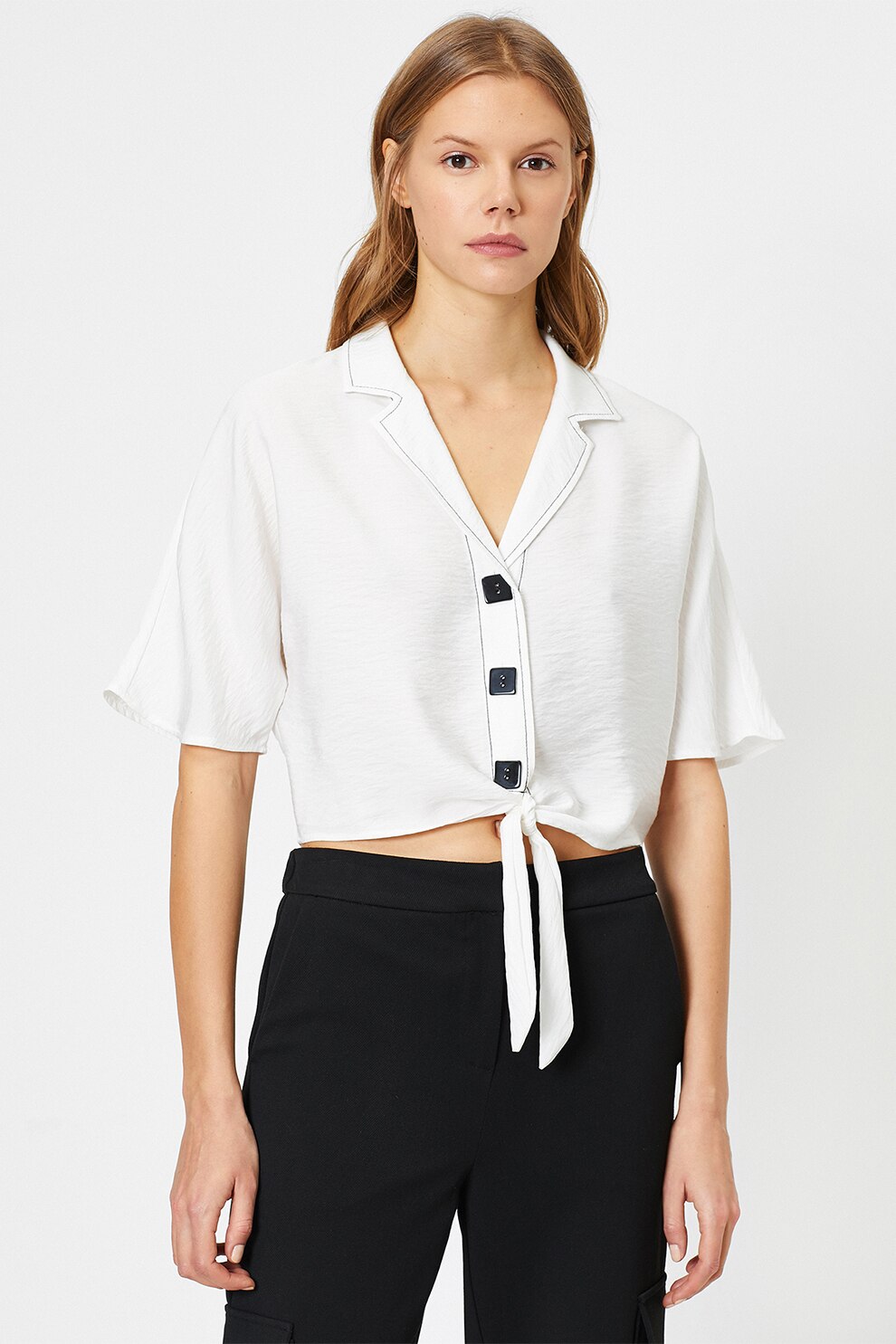 KOTON, Bluza cu detaliu nod, Alb, XL