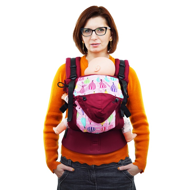 Marsupiu bebelusi, SSC Easy Happy Hug, reglabil, bordeaux, baloane, 6+ luni