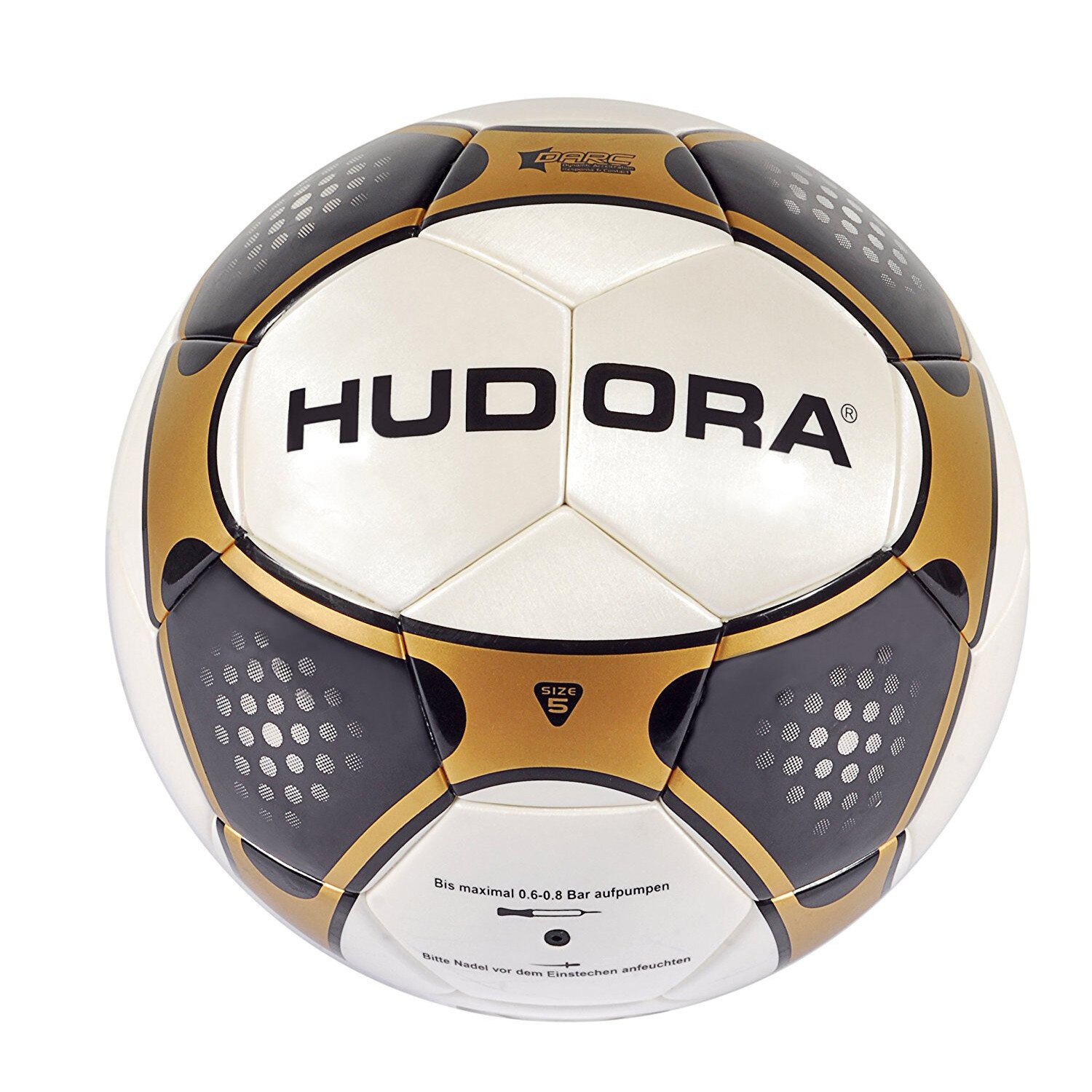 Minge fotbal Hudora Football League,marimea 5,culoare alb / auriu