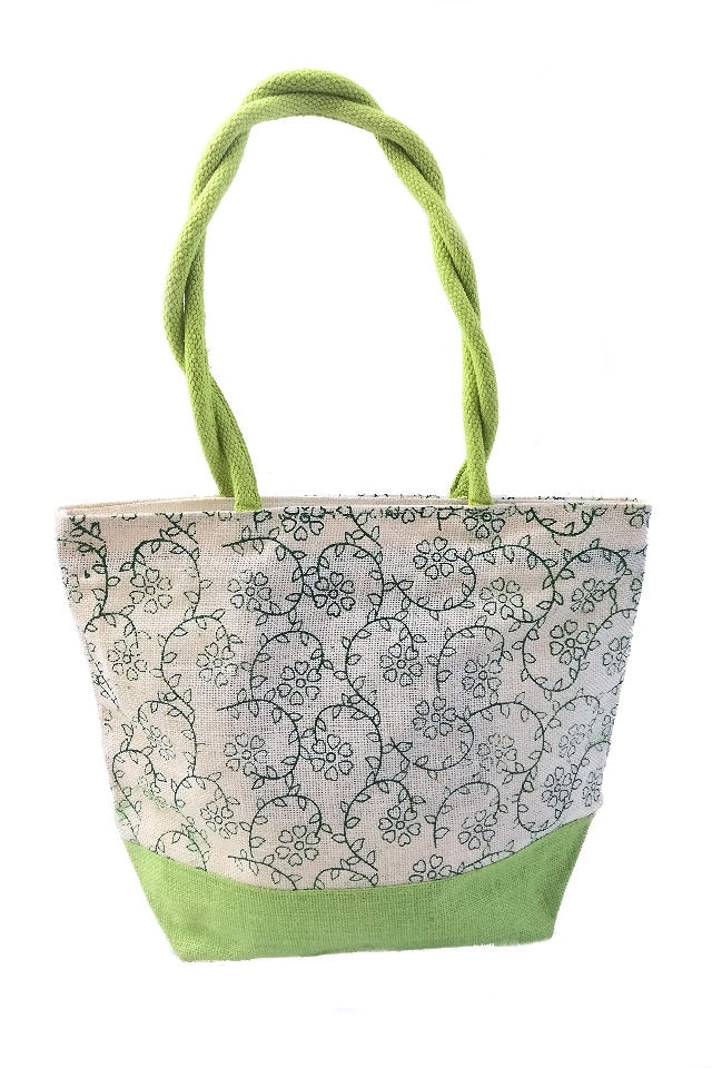 Geanta iuta de vara verde fistic, Cara, 45x33x14 cm