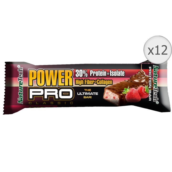 Baton energizant Power Pro Plus 32% proteina, BCAA si L-Glutamina, cookies si ciocolata Nature Tech, 12 buc x 80g