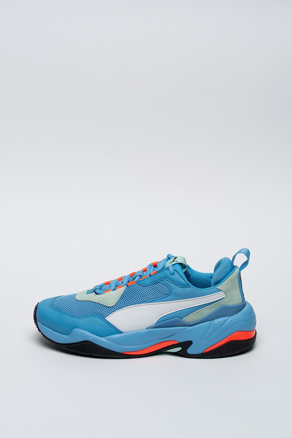 Puma, Pantofi sport unisex, colorblock, cu insertii de piele intoarsa Thunder Spectra, Albastru/Alb/Verde menta, 4.5