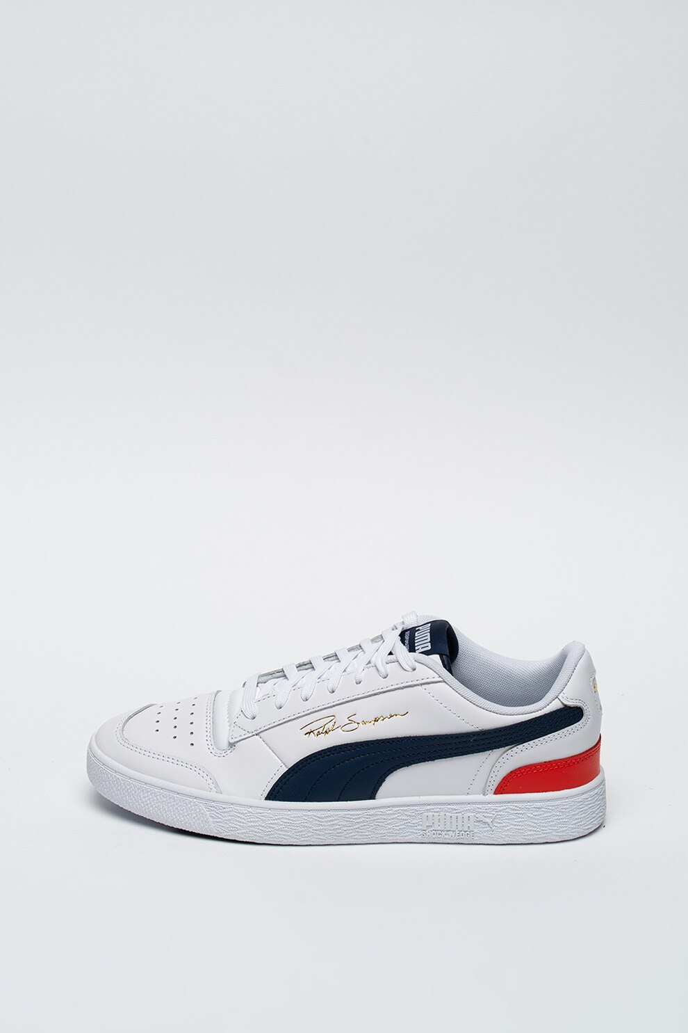 Puma, Pantofi sport unisex din piele Ralph Sampson, Alb/Bleumarin/Rosu, 5