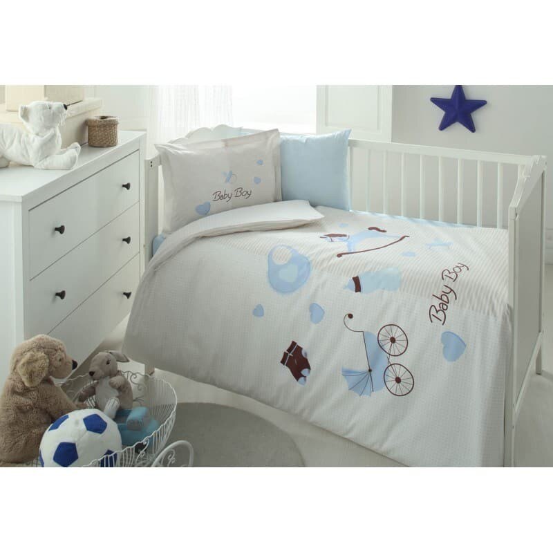 Lenjerie de pat din bumbac 100% Baby boy 1 pers, 5 piese, 120x180/35x45