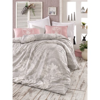 Lenjerie de pat pentru 2 persoane, Pearl home, 100% bumbac ranforce, model Madam Lili - alb/gri/roz Lenjerie de pat pentru 2 persoane, Pearl home, 100% bumbac ranforce, model Madam Lili - alb/gri/roz