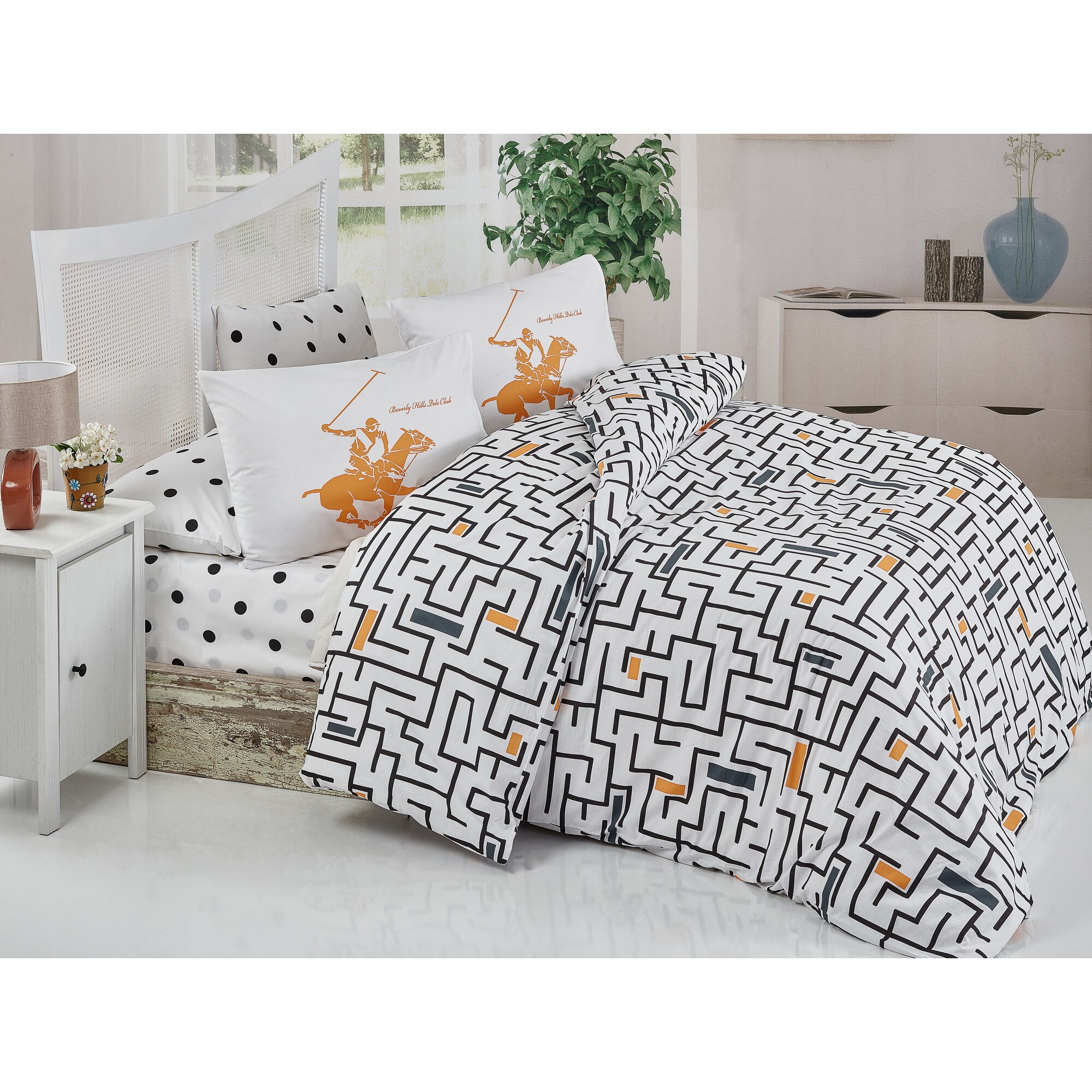 Lenjerie de pat pentru 2 persoane Beverly Hills Polo Club, 100% bumbac ranforce, model BHPC 035 -multicolor