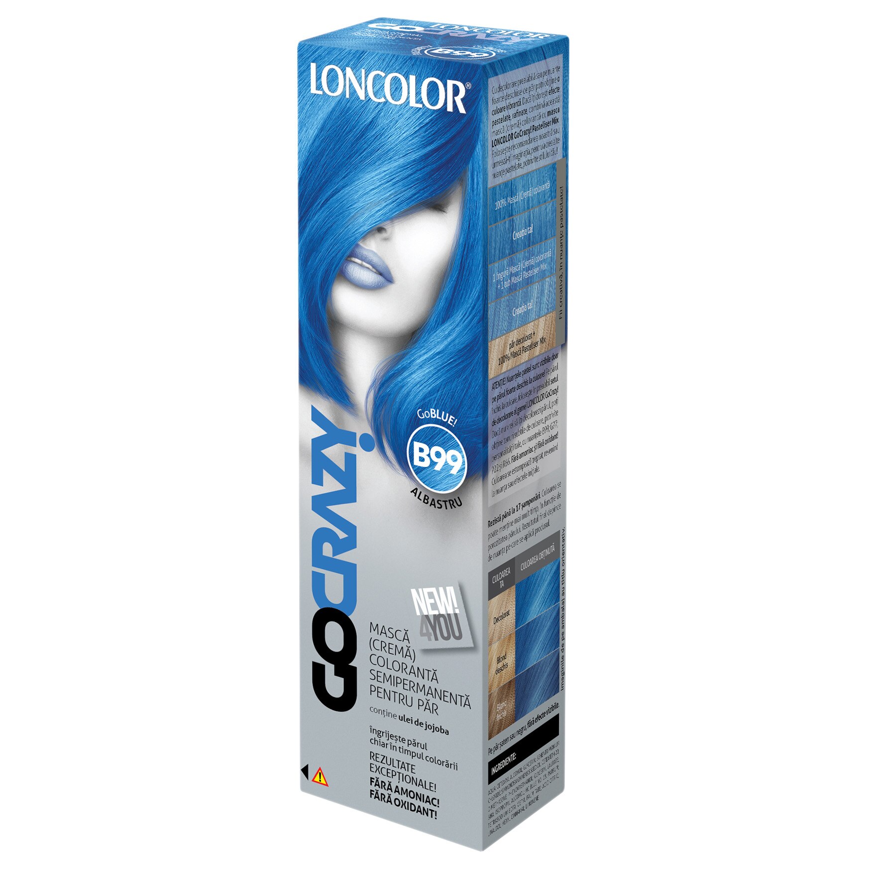 Crema de par coloranta semi-permanenta fara amoniac Loncolor GoCrazy B99 GoBlue, 100 ml
