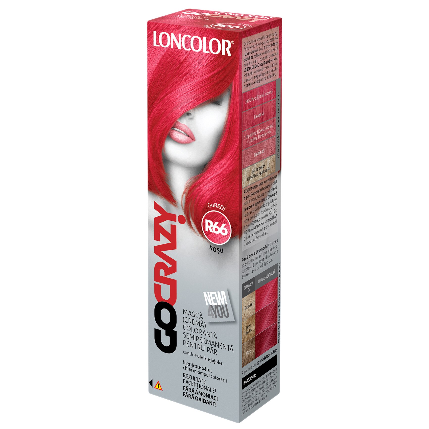Crema de par coloranta semi-permanenta fara amoniac Loncolor GoCrazy R66 GoRed, 100 ml