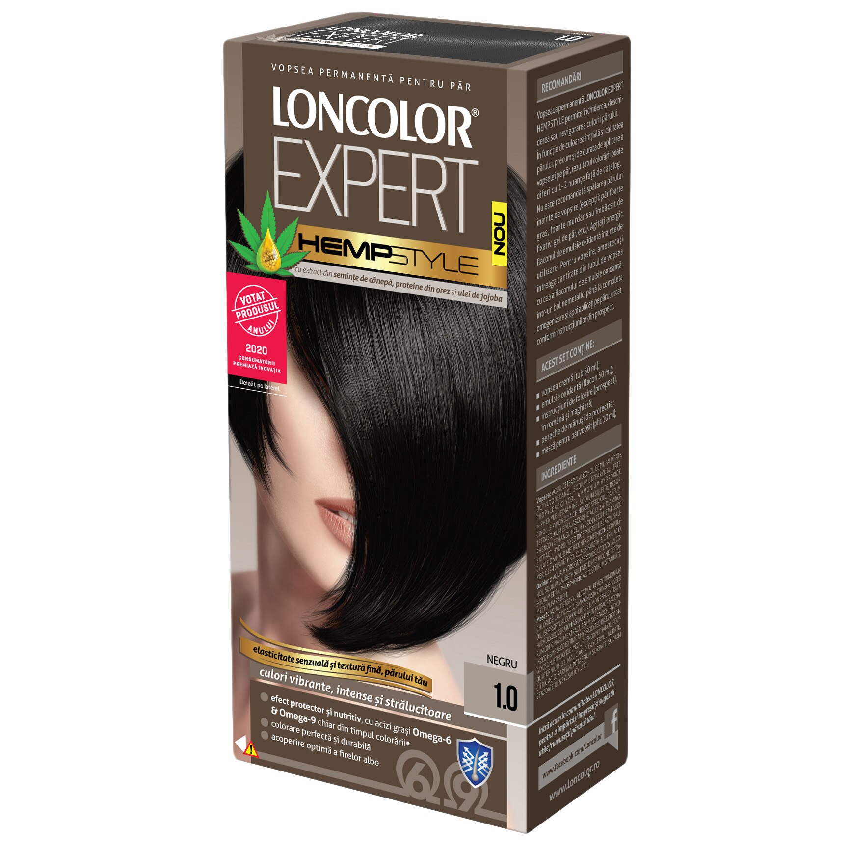 Vopsea de par permanenta Loncolor Expert Hempstyle 1.0 Negru, 100 ml