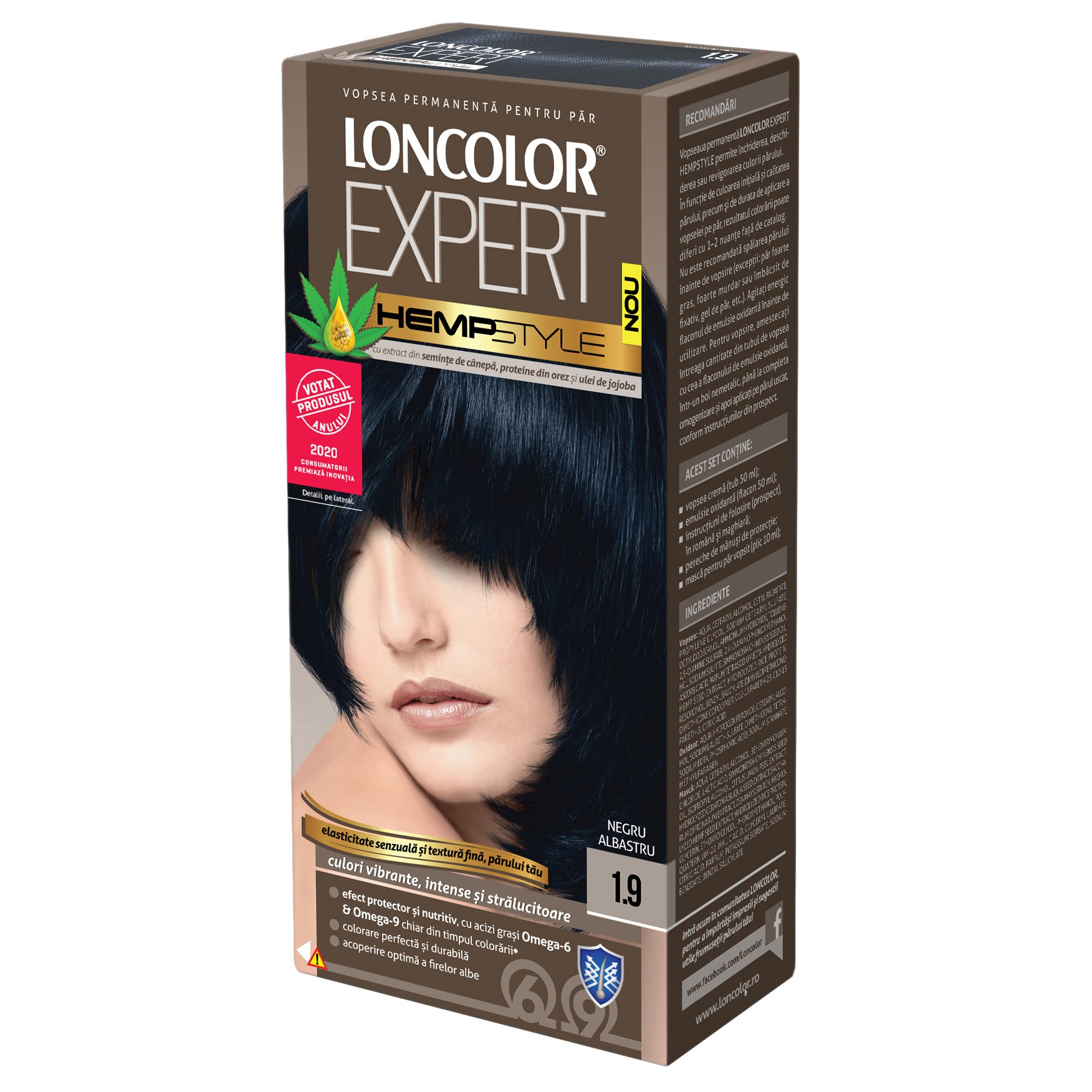 Vopsea de par permanenta Loncolor Expert Hempstyle 1.9 Negru Albastru, 100 ml