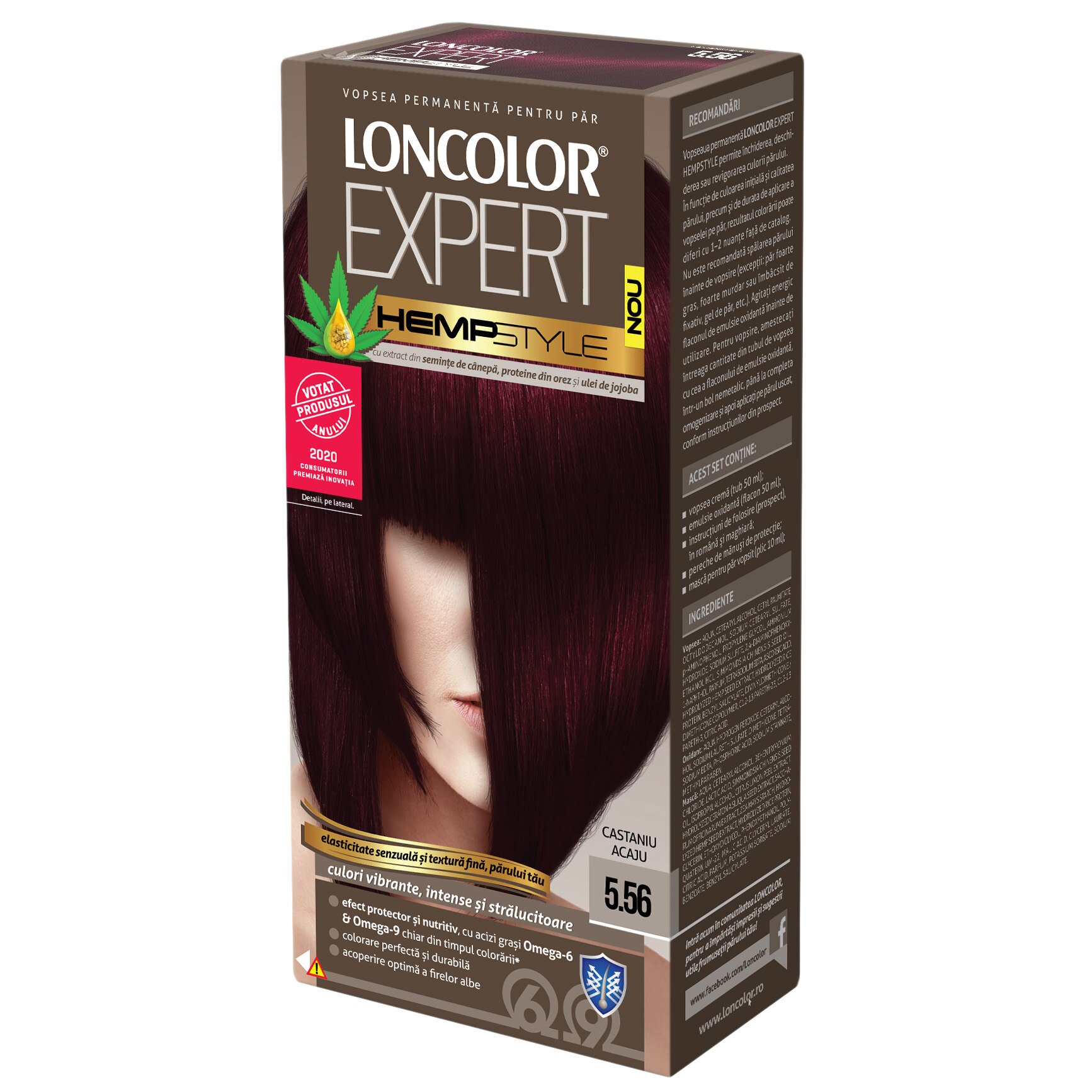 Vopsea de par permanenta Loncolor Expert Hempstyle 5.56 Castaniu Acaju, 100 ml
