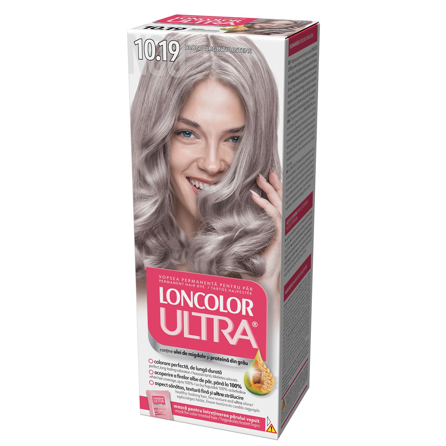 Vopsea de par permanenta Loncolor Ultra 10.19 Blond Argintiu Intens, 100 ml