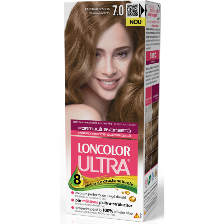 Vopsea de par permanenta Loncolor Ultra 7.0 Castaniu Deschis, 100 ml