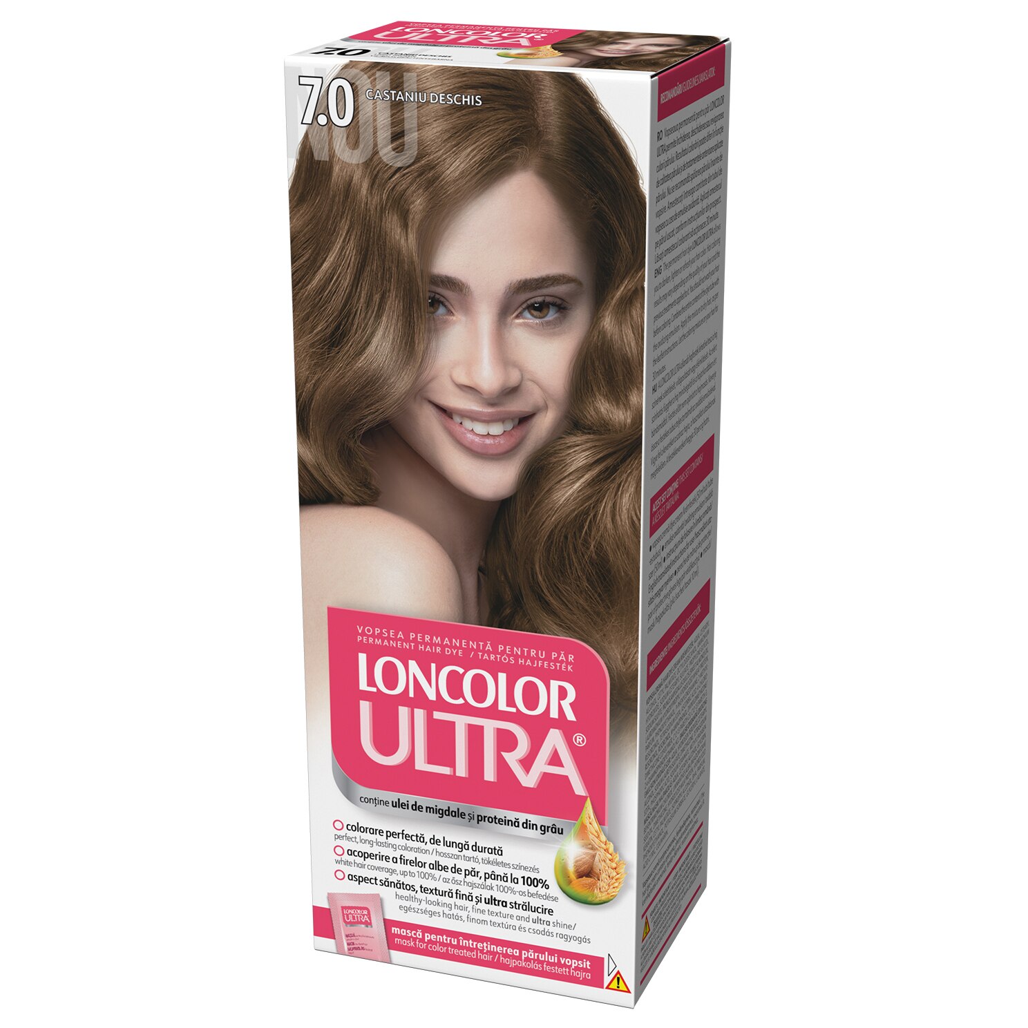Vopsea de par permanenta Loncolor Ultra 7.0 Castaniu Deschis, 100 ml