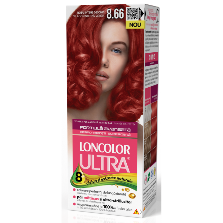 Vopsea de par permanenta Loncolor Ultra 8.66 Rosu Intens Deschis, 100 ml