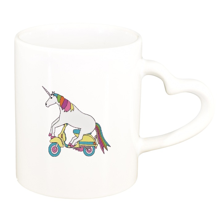 Unikornis bögre - Vespa, fehér, szív fogantyú, 330ml, D1433