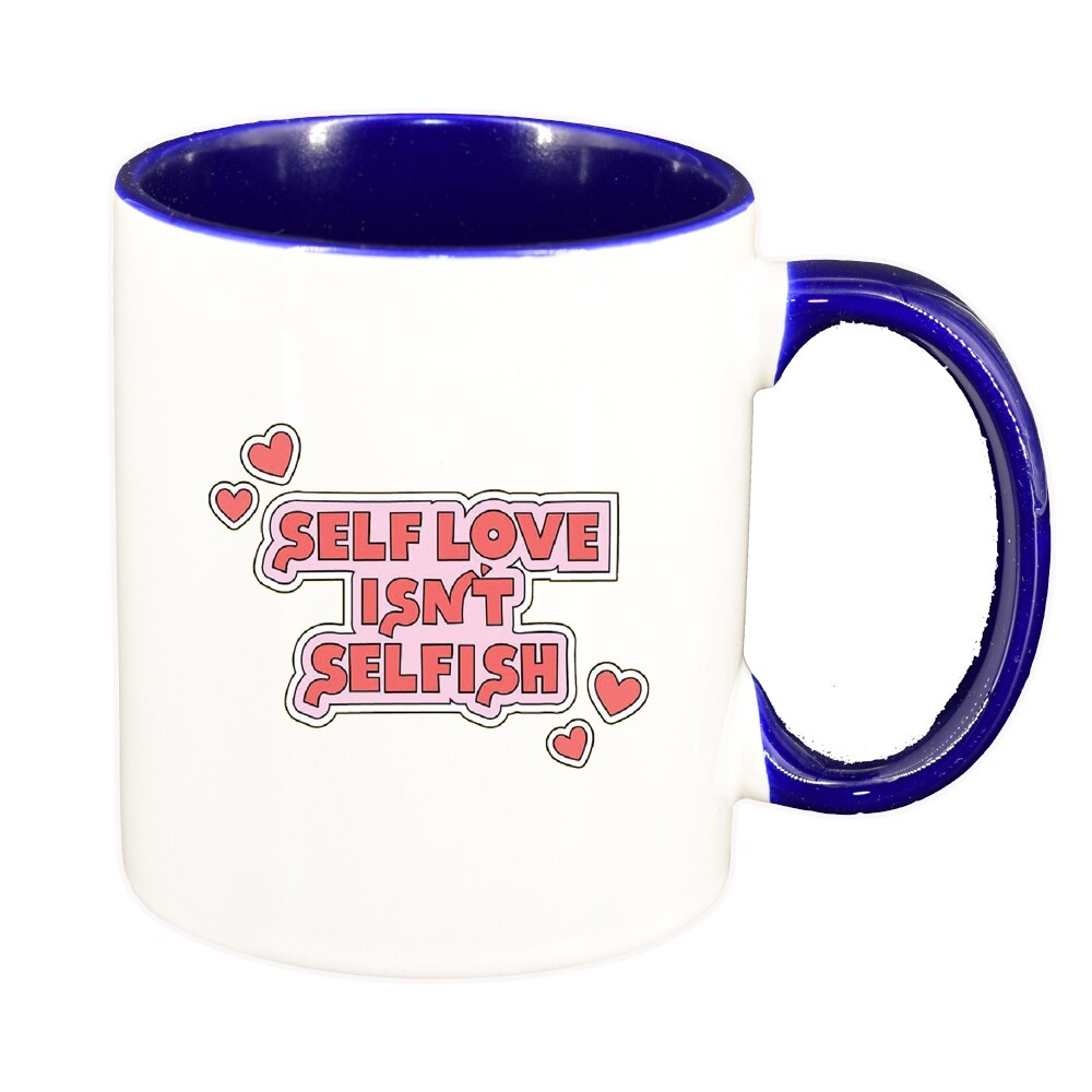 Cana cu mesaj Self Love, interior albastru inchis, 330ml, D1429