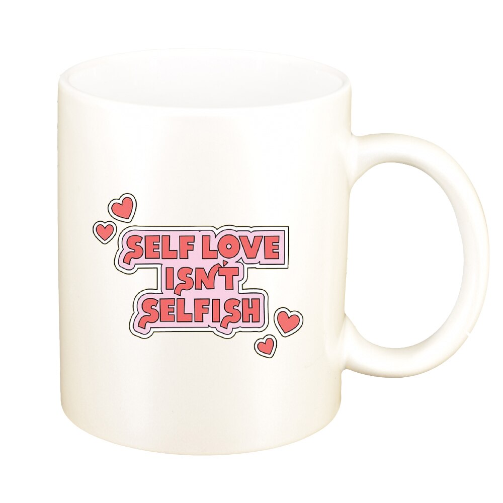 Cana cu mesaj Self Love, alb sidefata, 330ml, D1429
