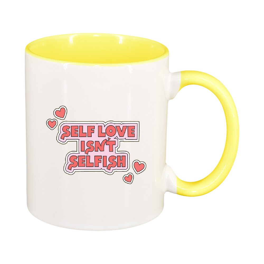 Cana cu mesaj Self Love, interior galben, 330ml, D1429