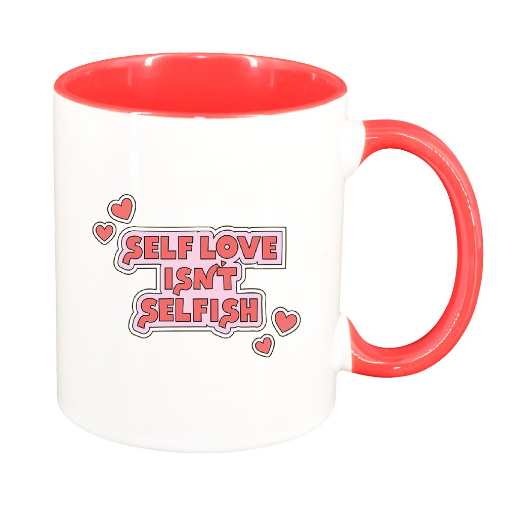 Cana cu mesaj Self Love, interior rosu, 330ml, D1429