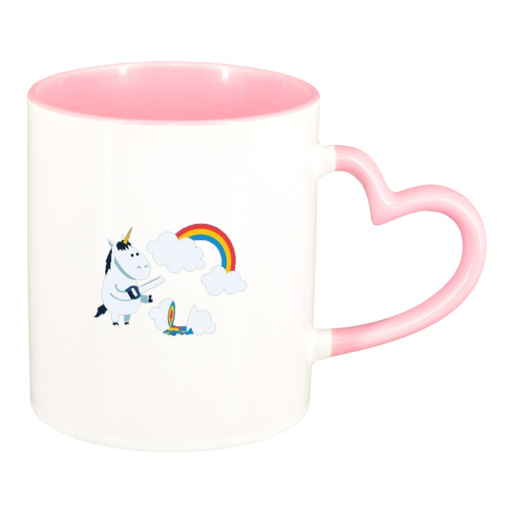 Cana Unicorn - Rainbow, interior roz, maner inima, 330ml, D1432