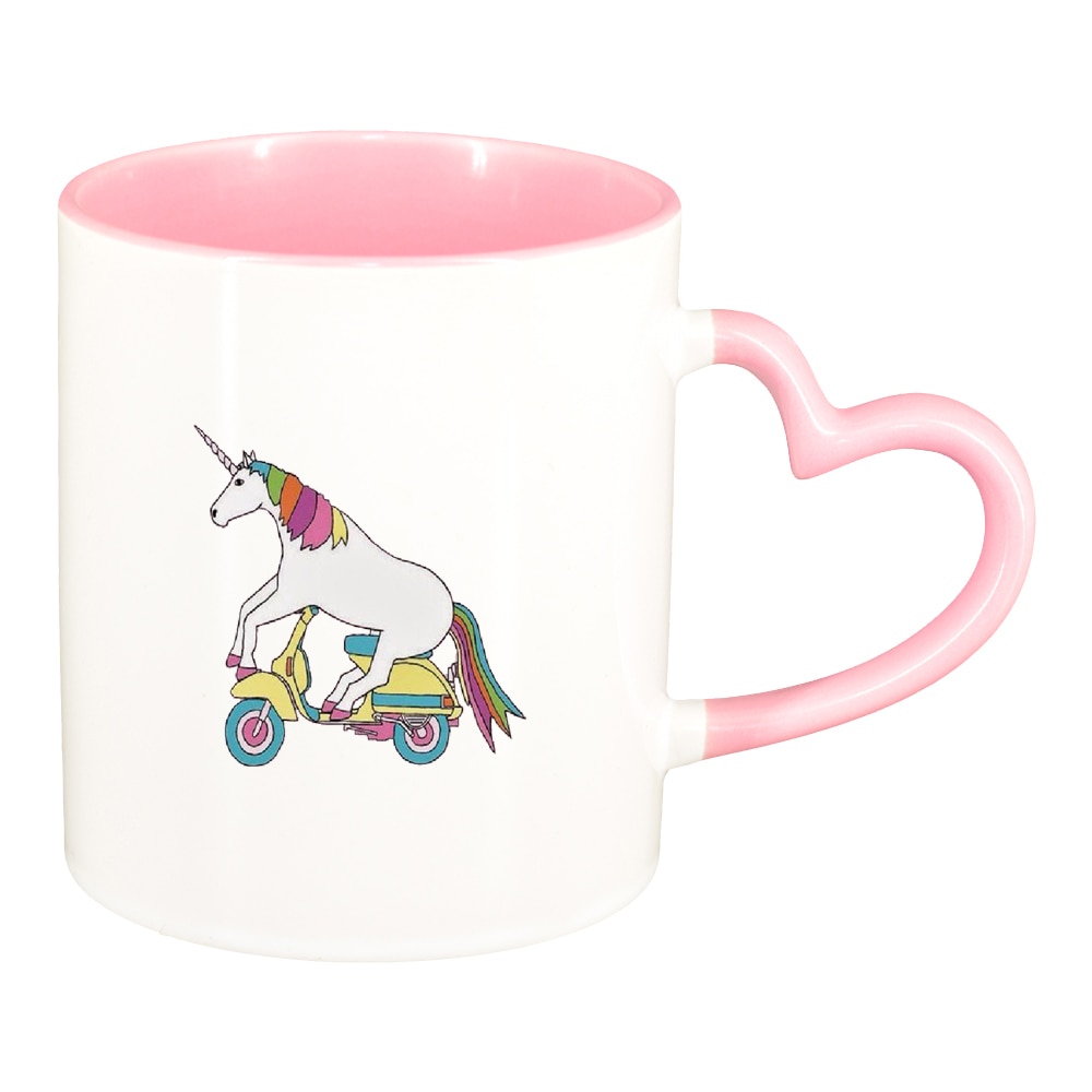 Cana Unicorn - Vespa, interior roz, maner inima, 330ml, D1433