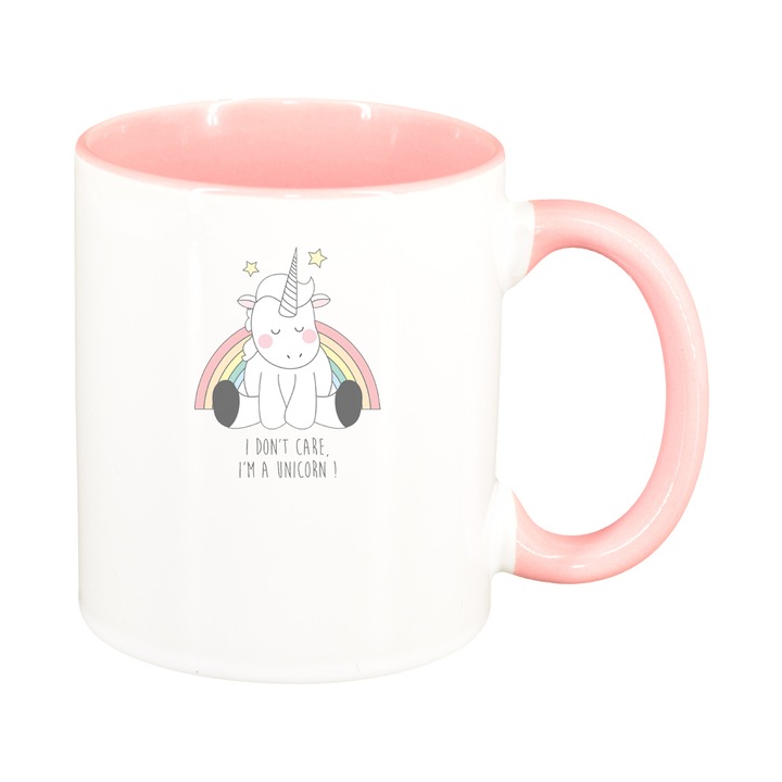 Bögre I Don't Care - Unicorn, rózsaszín belső, 330 ml, D1430