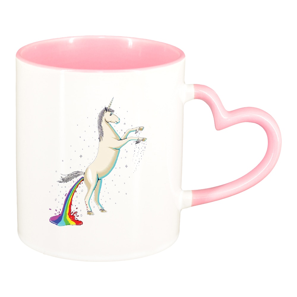 Cana Unicorn - Rainbow, interior roz, maner inima, 330ml, D1434