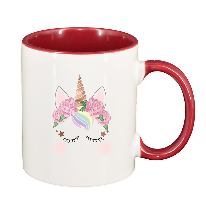 Unikornis bögre, sötétvörös belső, 330ml, D1431