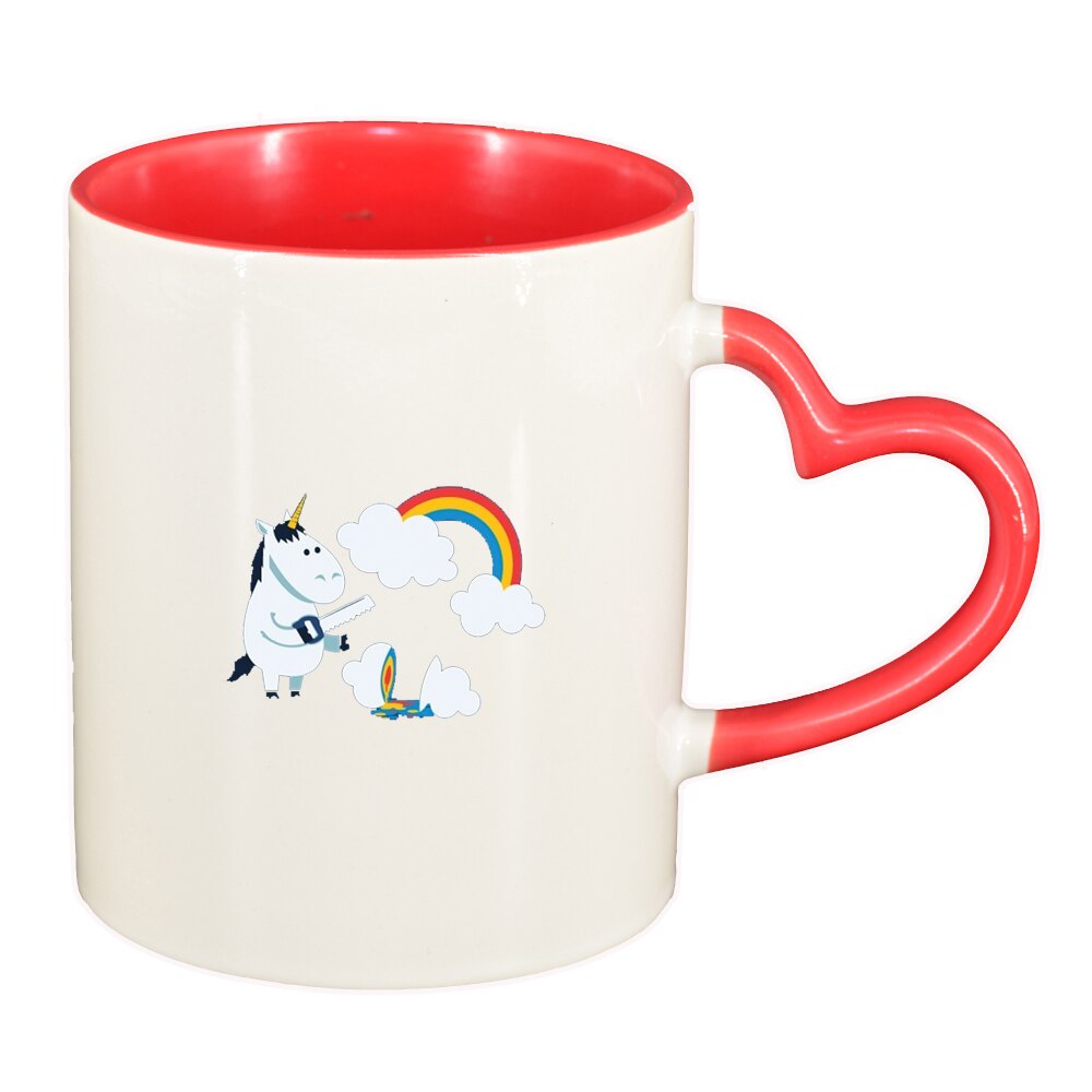 Cana Unicorn - Rainbow, interior rosu, maner inima, 330ml, D1432