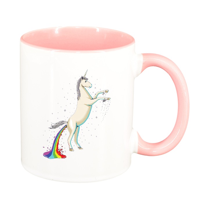 Unikornis bögre - Rainbow, rózsaszín belső, 330ml, D1434
