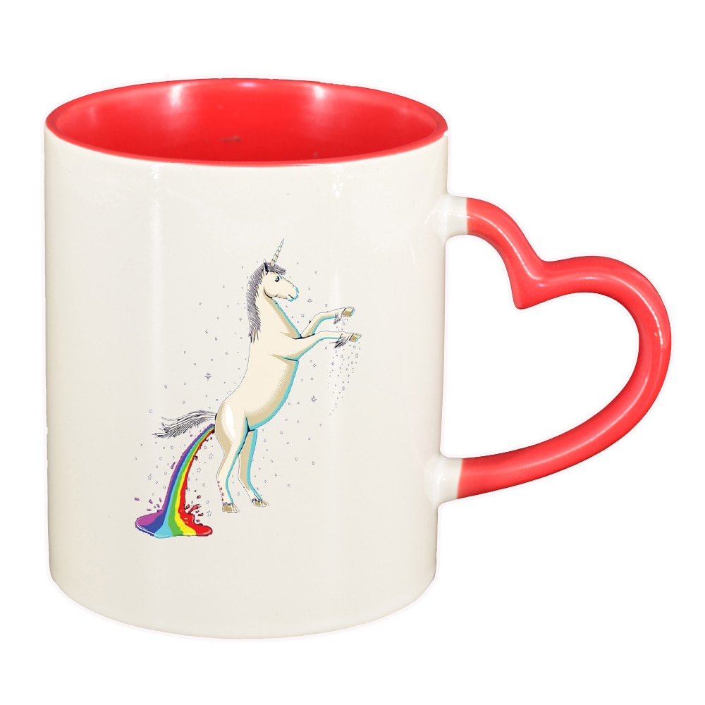 Cana Unicorn - Rainbow, interior rosu, maner inima, 330ml, D1434
