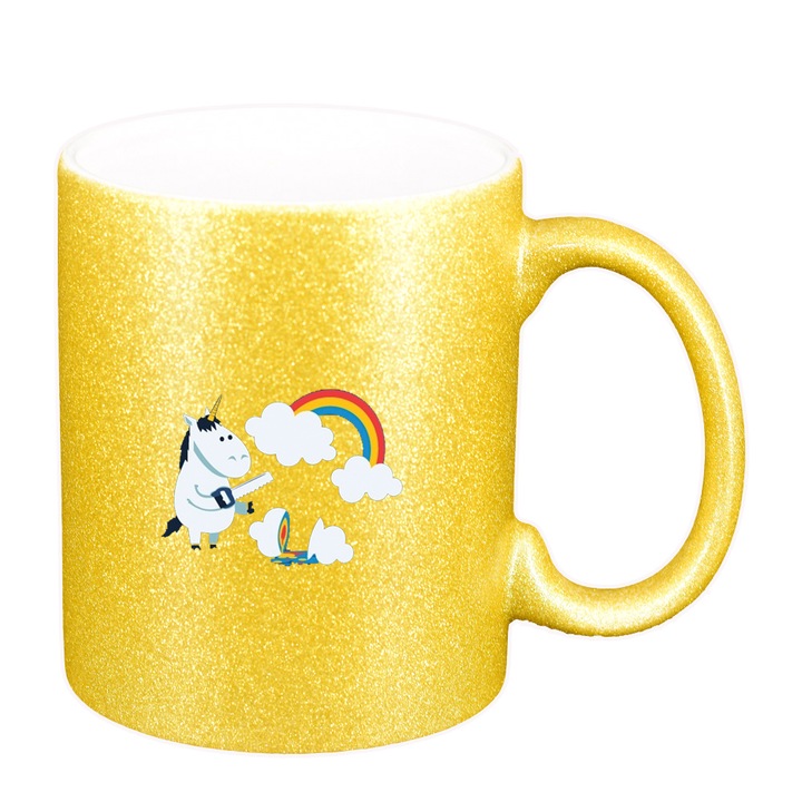 Unikornis bögre - Rainbow, aranygyöngy csillogás, 330ml, D1432