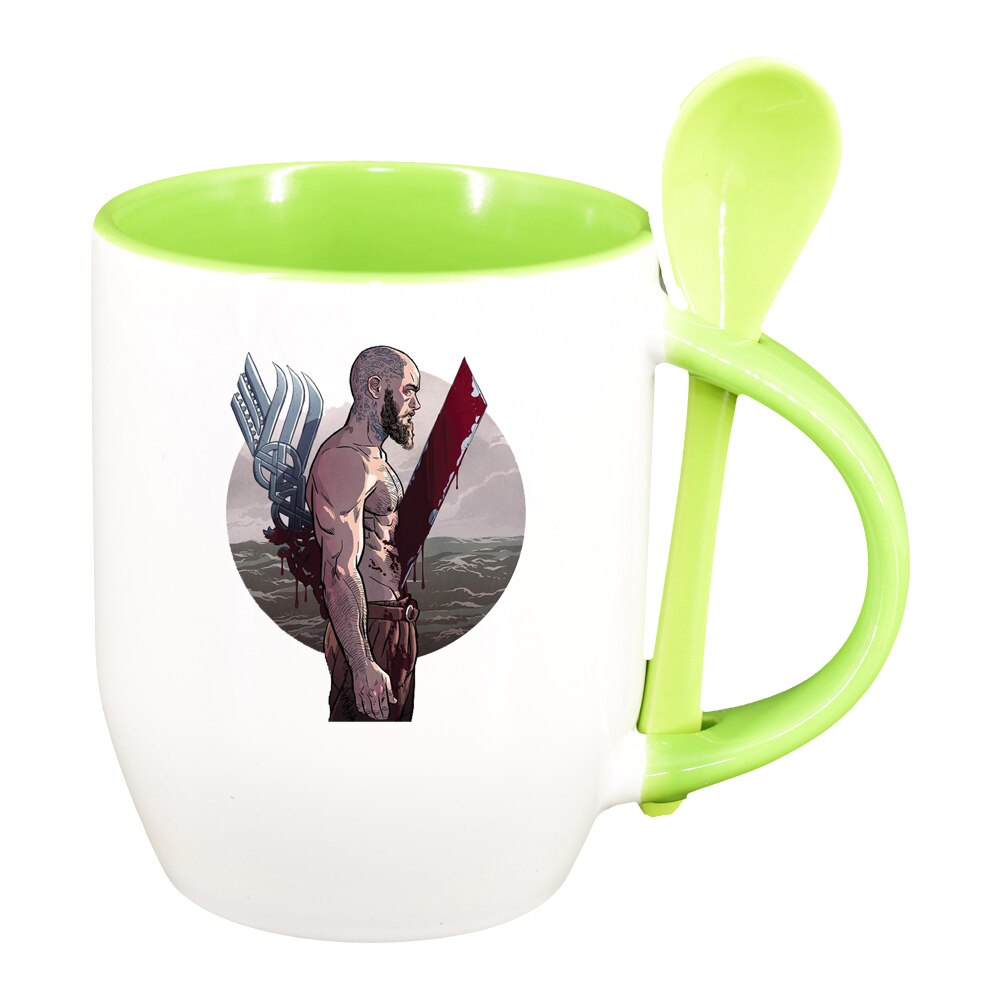 Cana Vikingii cu lingurita, interior verde deschis, 330ml, D1439