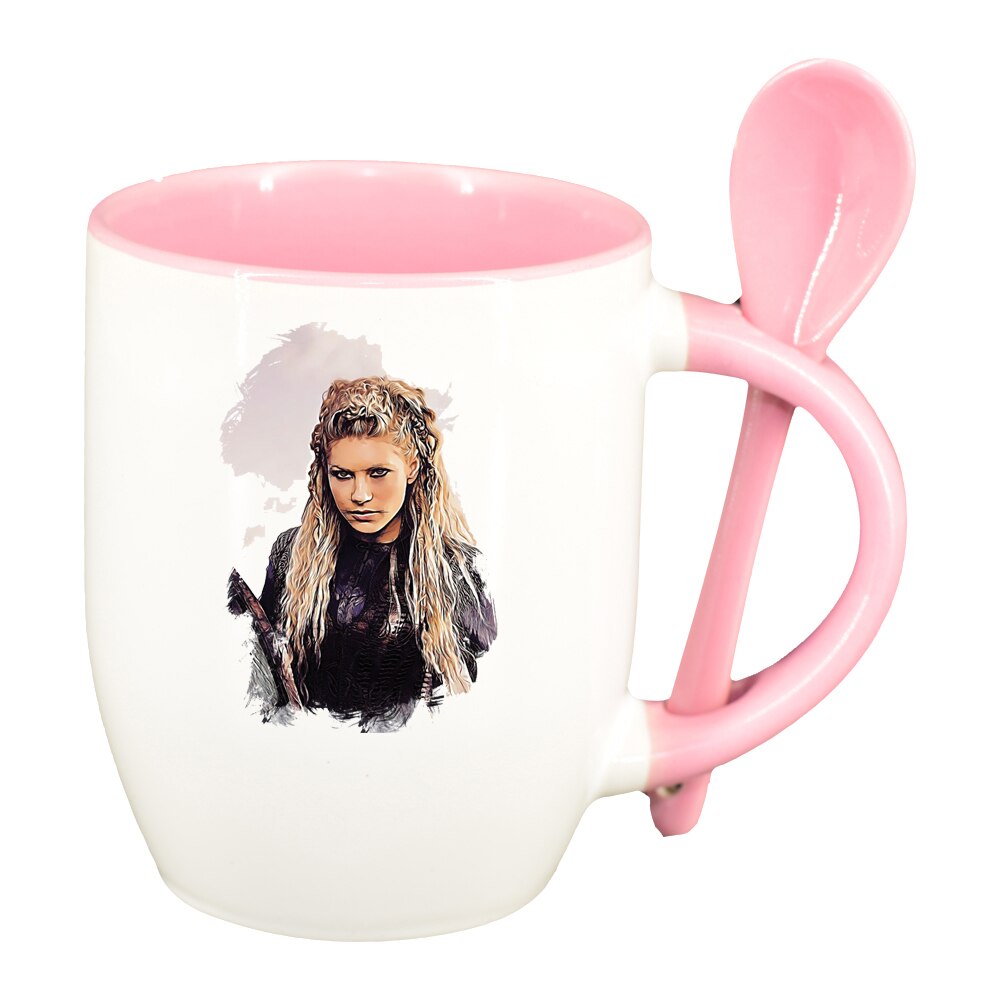 Cana Vikingii cu lingurita, interior roz, 330ml, D1438