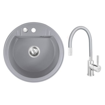 Set chiuveta Ferro granit rotunda, 51 cm , gri cu baterie flexibila Ferro gri Set chiuveta Ferro granit rotunda, 51 cm , gri cu baterie flexibila Ferro gri