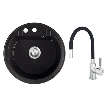 Set chiuveta Ferro granit rotunda, 51 cm, grafit cu baterie flexibila Ferro neagra Set chiuveta Ferro granit rotunda, 51 cm, grafit cu baterie flexibila Ferro neagra
