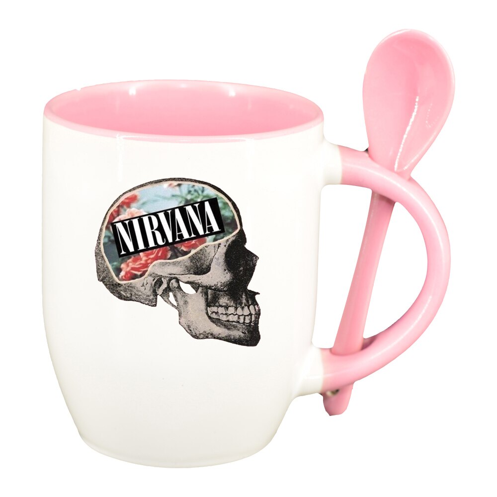 Cana Nirvana cu lingurita, interior roz, 330ml, D1441