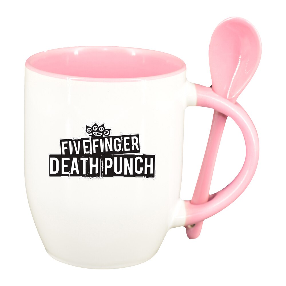 Cana five finger death punch cu lingurita, interior roz, 330ml, D1442
