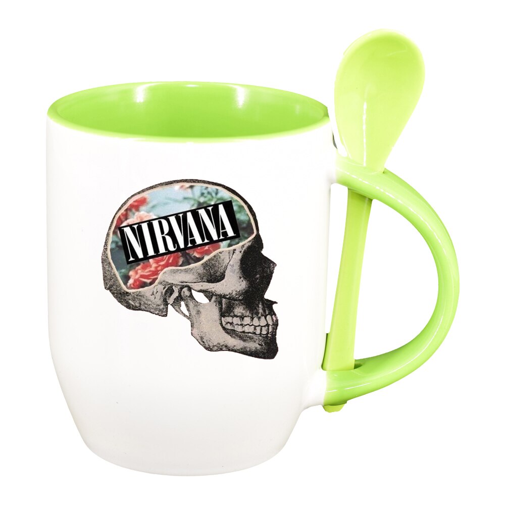 Cana Nirvana cu lingurita, interior verde deschis, 330ml, D1441