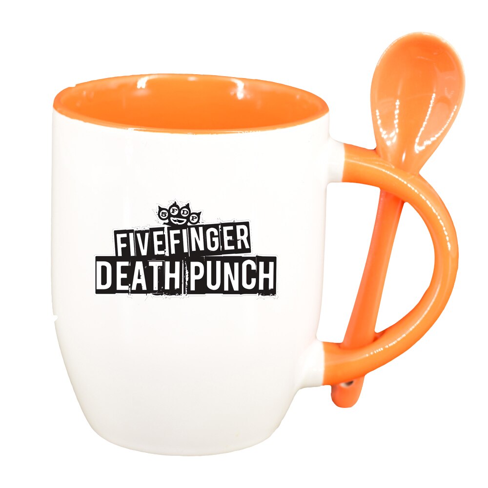 Cana five finger death punch cu lingurita, interior portocaliu, 330ml, D1442