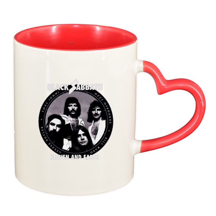 Чаша Black Sabbath, червен интериор, дръжка сърце, 330 мл, D1443