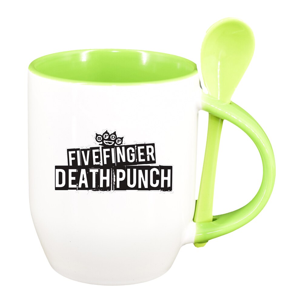 Cana five finger death punch cu lingurita, interior verde deschis, 330ml, D1442