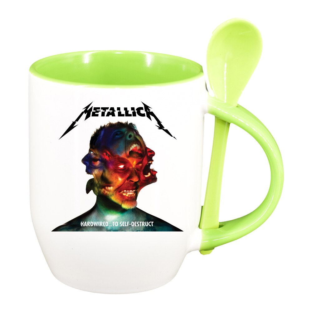 Cana Metallica cu lingurita, interior verde deschis, 330ml, D1446