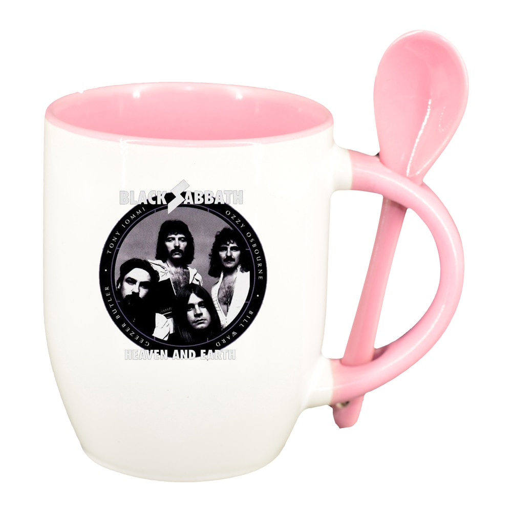Cana black sabbath cu lingurita, interior roz, 330ml, D1443