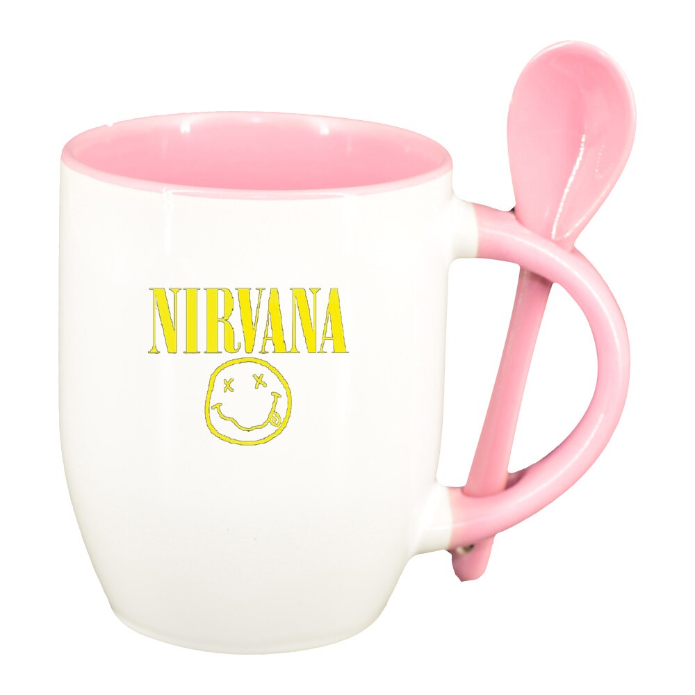 Cana Nirvana cu lingurita, interior roz, 330ml, D1444