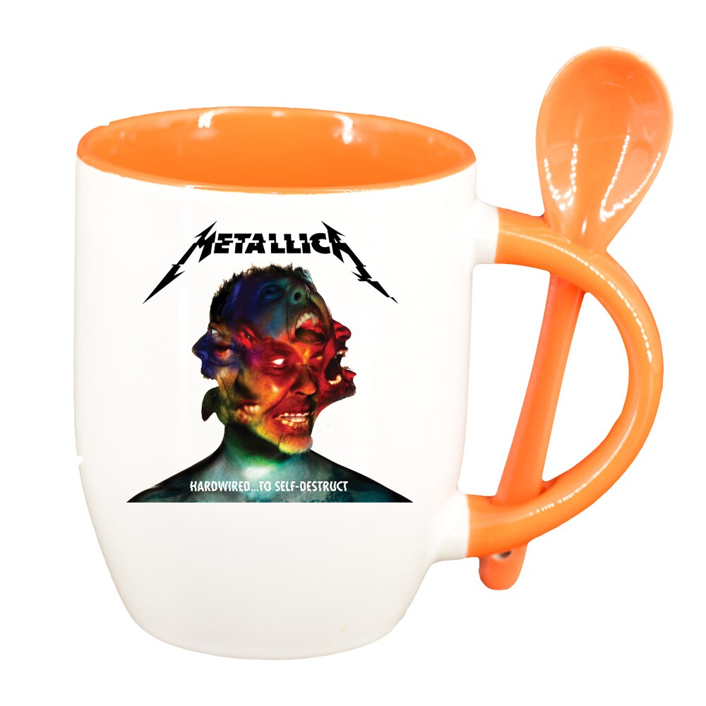 Cana Metallica cu lingurita, interior portocaliu, 330ml, D1446