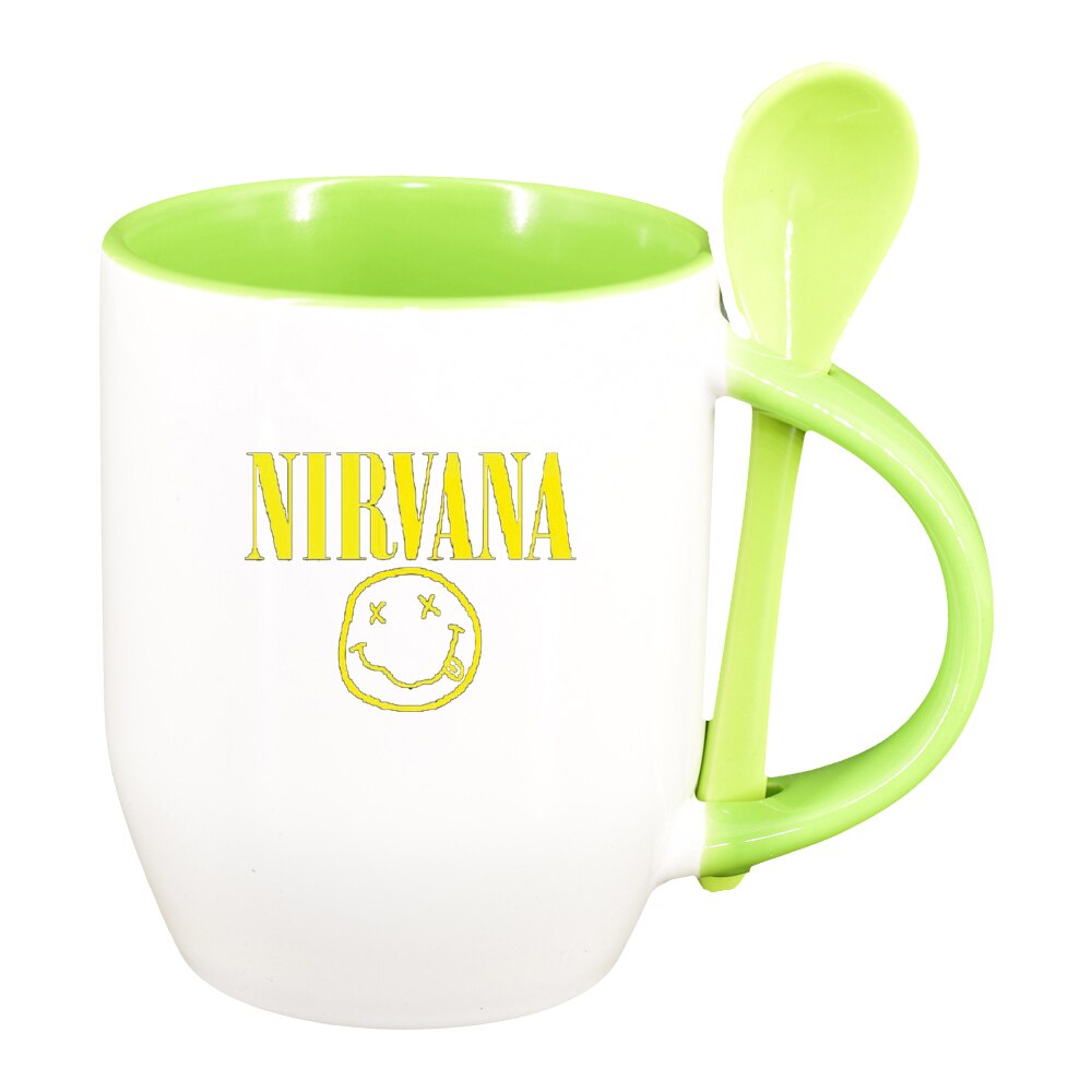 Cana Nirvana cu lingurita, interior verde deschis, 330ml, D1444