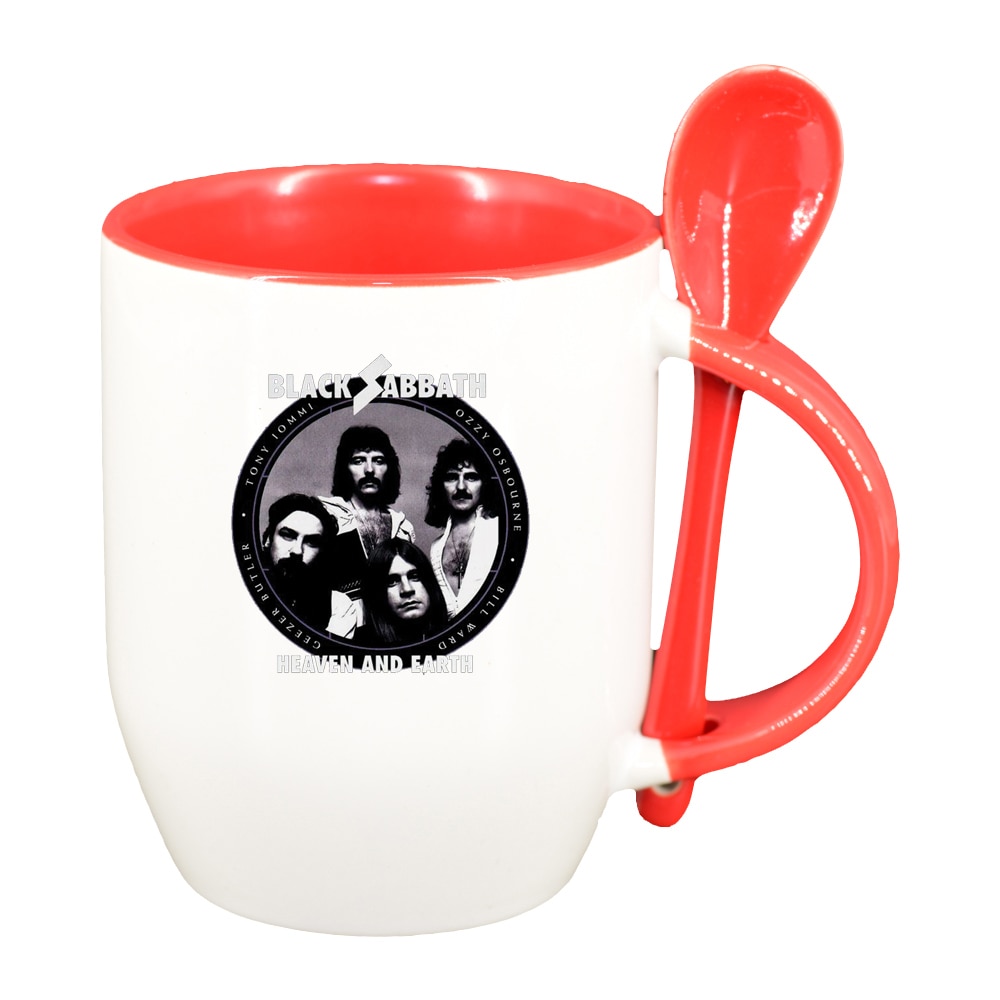 Cana black sabbath cu lingurita, interior rosu, 330ml, D1443