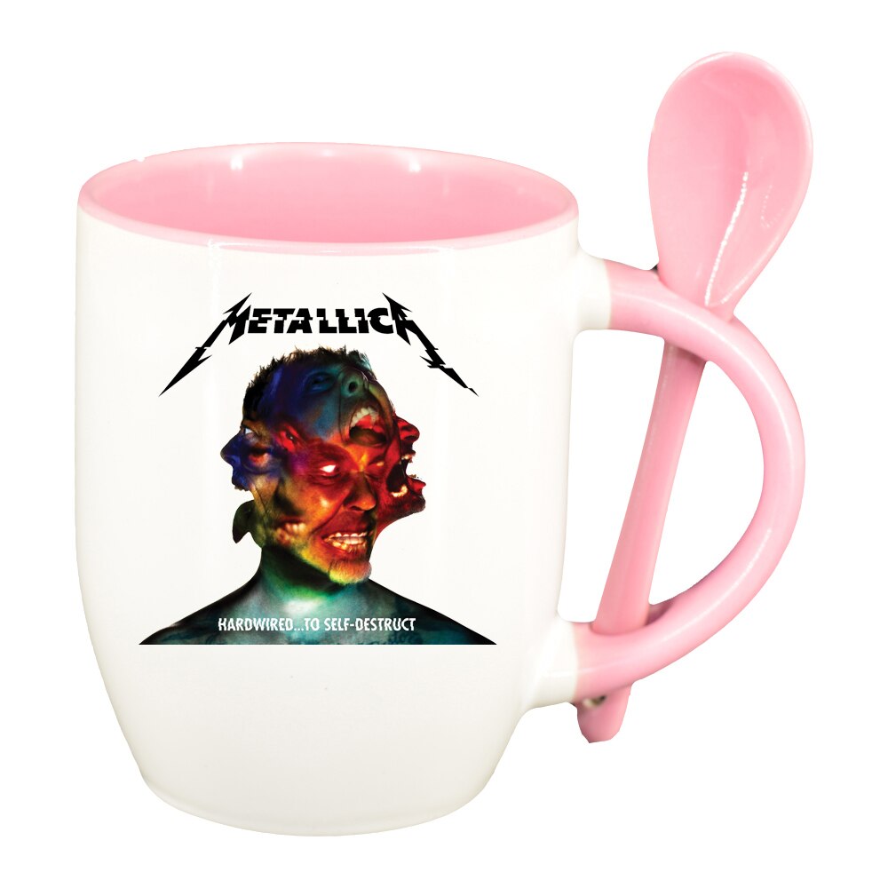 Cana Metallica cu lingurita, interior roz, 330ml, D1446